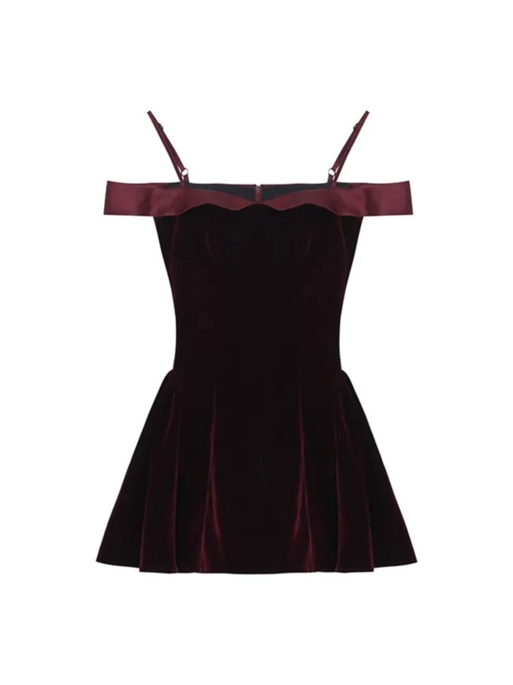 Women’s French Style Hepburn Mini Dress 2024 | Vintage Velvet Suspender Slim Party Dress - Image 3